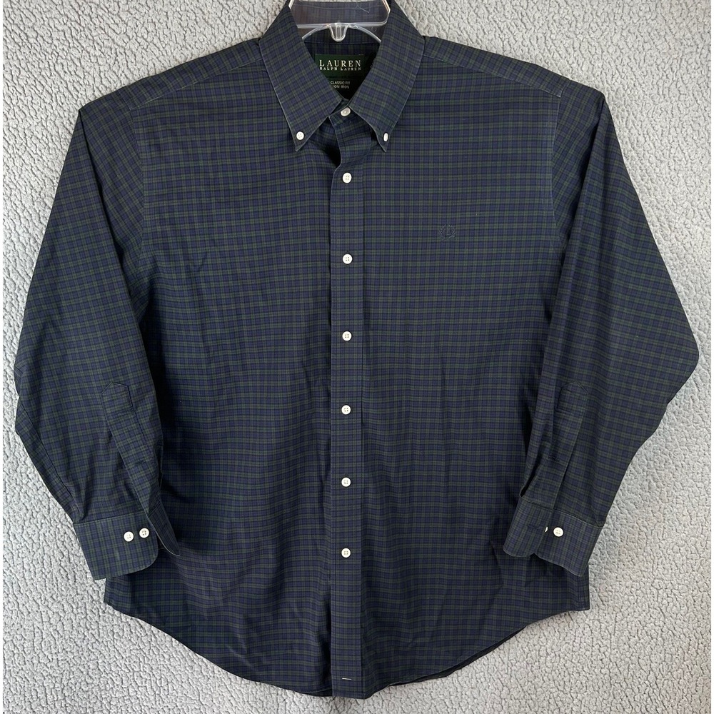 Lauren Ralph Lauren Shirt Mens 16.5 32 33 Green Blue Blackwatch Plaid‎ Button Up
